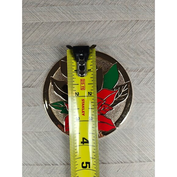 Set Of 4 Vintage Japan Brass Enamel Poinsettia Coasters 4" Velvet Back Christmas - Picture 2 of 7